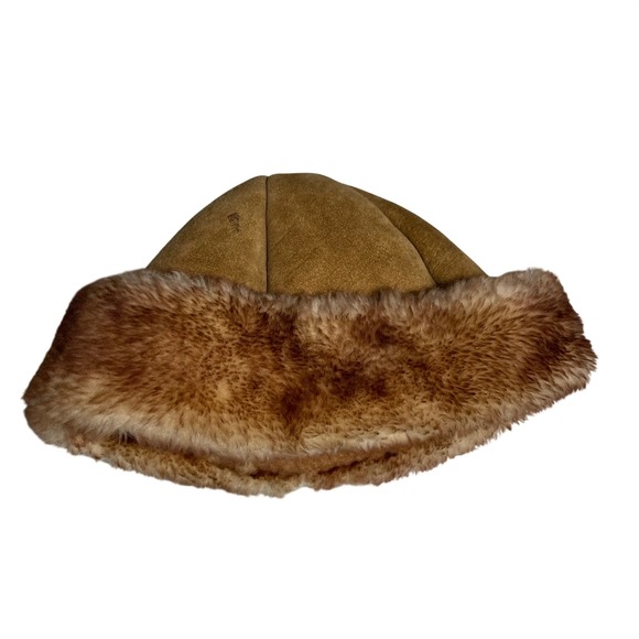 Accessories - Brown Suede shearling Winter Hat Cossack vintage